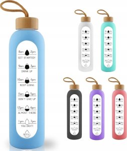 Hydrate Heroes Butelka Szklana Na Wodę Bidon Sportowy Motywacyjny Z Etui Fitness 1000Ml 1L 11