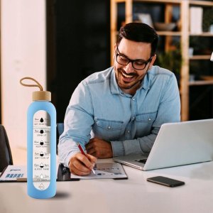 Hydrate Heroes Butelka Szklana Na Wodę Bidon Sportowy Motywacyjny Z Etui Fitness 1000Ml 1L 14