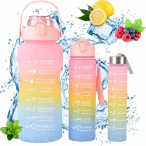 Hydrate Heroes Butelka Na Wodę Bidon Z Miarką Ze Słomką Przypomnienie Siłownia Zestaw 3Szt 1