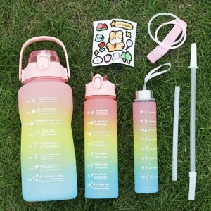 Hydrate Heroes Butelka Na Wodę Bidon Z Miarką Ze Słomką Przypomnienie Siłownia Zestaw 3Szt 4