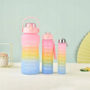 Hydrate Heroes Butelka Na Wodę Bidon Z Miarką Ze Słomką Przypomnienie Siłownia Zestaw 3Szt 9