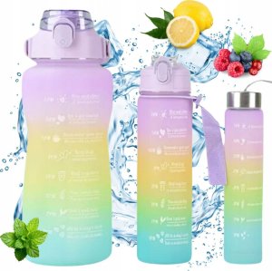 Hydrate Heroes Butelka Na Wodę Bidon Z Miarką Ze Słomką Przypomnienie Siłownia Zestaw 3Szt 1