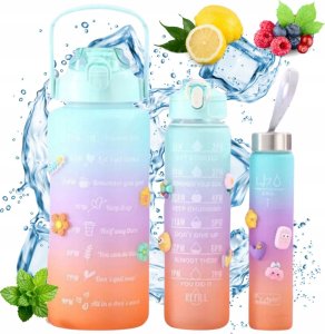 Hydrate Heroes Butelka Na Wodę Bidon Z Miarką Ze Słomką Przypomnienie Siłownia Zestaw 3Szt 1