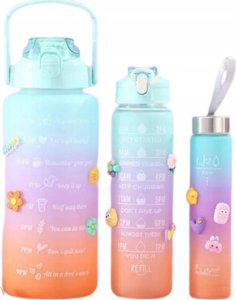 Hydrate Heroes Butelka Na Wodę Bidon Z Miarką Ze Słomką Przypomnienie Siłownia Zestaw 3Szt 12