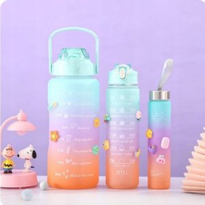 Hydrate Heroes Butelka Na Wodę Bidon Z Miarką Ze Słomką Przypomnienie Siłownia Zestaw 3Szt 13