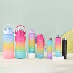 Hydrate Heroes Butelka Na Wodę Bidon Z Miarką Ze Słomką Przypomnienie Siłownia Zestaw 3Szt 2