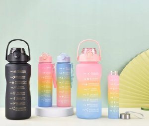 Hydrate Heroes Butelka Na Wodę Bidon Z Miarką Ze Słomką Przypomnienie Siłownia Zestaw 3Szt 3