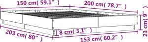 vidaXL Rama łóżka, szary dąb sonoma, 150x200cm materiał drewnopochodny 9