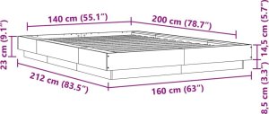 vidaXL Rama łóżka, szarość betonu, 140x200 cm, materiał drewnopochodny 10