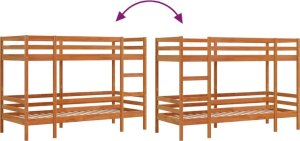 vidaXL Łóżko piętrowe, woskowy brąz, 90x200 cm, lite drewno sosnowe 8