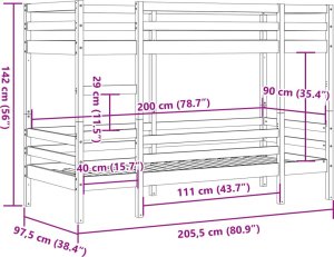 vidaXL Łóżko piętrowe, woskowy brąz, 90x200 cm, lite drewno sosnowe 10