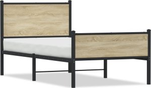 vidaXL Metalowa rama łóżka, bez materaca, dąb sonoma, 90x200 cm 2