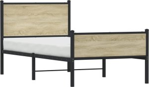 vidaXL Metalowa rama łóżka, bez materaca, dąb sonoma, 90x200 cm 4