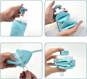 Butelka Na Wodę Bidon Składany Sportowy Silikonowy Podróżny 600Ml Szary 11