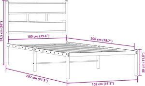 vidaXL Metalowa rama łóżka, bez materaca, dąb sonoma, 100x200 cm 9
