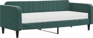 vidaXL Sofa z materacem do spania, ciemnozielona, 90x200 cm, aksamit 2