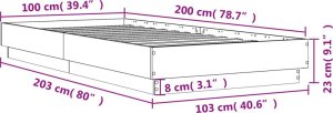 vidaXL Rama łóżka, szary dąb sonoma, 100x200cm materiał drewnopochodny 9