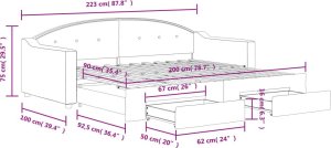 vidaXL Sofa rozsuwana z szufladami, taupe, 90x200 cm, tkanina 12