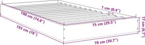 vidaXL Rama łóżka, szary dąb sonoma, 75x190cm, materiał drewnopochodny 10