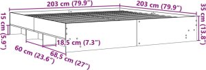 vidaXL Rama łóżka, przydymiony dąb, 200x200cm, materiał drewnopochodny 10