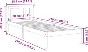 vidaXL Dłuższe łóżko bez materaca, 80x210 cm, lite drewno sosnowe 9