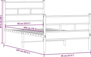 vidaXL Metalowa rama łóżka, bez materaca, przydymiony dąb, 90x200 cm 9
