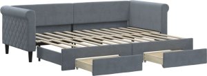 vidaXL Sofa rozsuwana z szufladami, ciemnoszara, 80x200 cm, aksamit 2