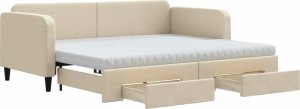 vidaXL Sofa rozsuwana z szufladami, kremowa, 90x200 cm, tkanina 2