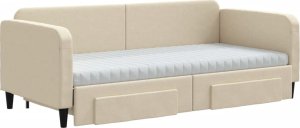 vidaXL Sofa rozsuwana z szufladami, kremowa, 90x200 cm, tkanina 3