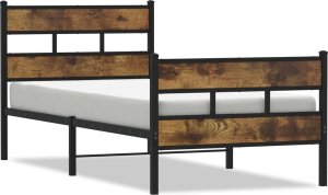 vidaXL Metalowa rama łóżka, bez materaca, przydymiony dąb, 75x190 cm 2