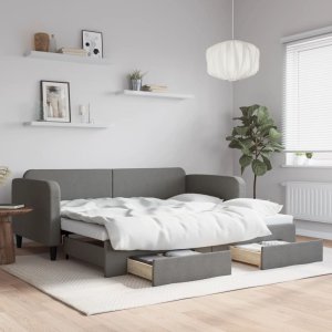 vidaXL Sofa rozsuwana z szufladami, ciemnoszara, 90x190 cm, tkanina 1