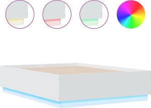 vidaXL Rama łóżka z LED, biała, 135x190 cm, materiał drewnopochodny 2