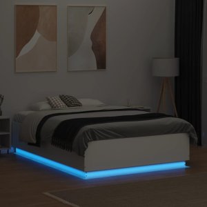 vidaXL Rama łóżka z LED, biała, 135x190 cm, materiał drewnopochodny 4