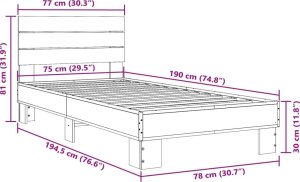 vidaXL Rama łóżka, dąb sonoma, 75x190 cm, materiał drewnopochodny 9