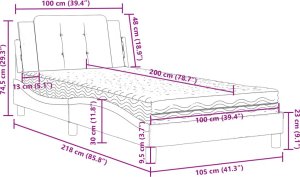vidaXL Łóżko z materacem, szare, 100x200 cm, sztuczna skóra 11