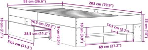 vidaXL Rama łóżka, szarość betonu, 90x200 cm, materiał drewnopochodny 11