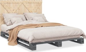 vidaXL Rama łóżka z zagłówkiem, szara, 160x200 cm, lite drewno sosnowe 2