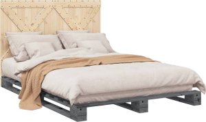 vidaXL Rama łóżka z zagłówkiem, szara, 160x200 cm, lite drewno sosnowe 4