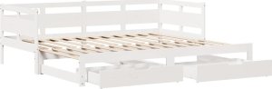 vidaXL Łóżko dzienne rozsuwane, szuflady, białe, 90x190 cm, sosnowe 2
