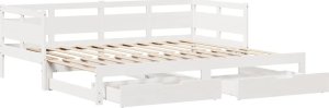 vidaXL Łóżko dzienne rozsuwane, szuflady, białe, 90x190 cm, sosnowe 3