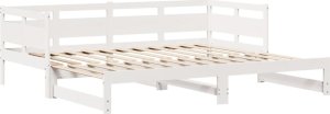 vidaXL Łóżko dzienne rozsuwane, szuflady, białe, 90x190 cm, sosnowe 5