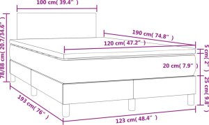 vidaXL Łóżko kontynentalne z materacem i LED, jasnoszare, 120x190 cm 11