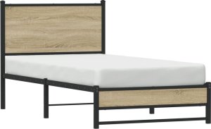 vidaXL Metalowa rama łóżka, bez materaca, dąb sonoma, 75x190 cm 4