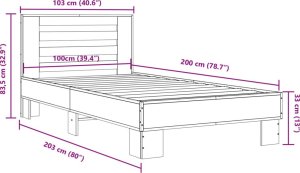 vidaXL Rama łóżka, szary dąb sonoma, 100x200cm materiał drewnopochodny 9