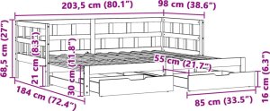 vidaXL Łóżko dzienne rozsuwane, szuflady, białe, 90x200 cm, sosnowe 12