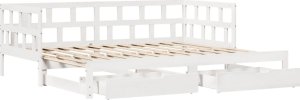 vidaXL Łóżko dzienne rozsuwane, szuflady, białe, 90x200 cm, sosnowe 4