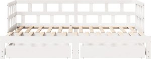 vidaXL Łóżko dzienne rozsuwane, szuflady, białe, 90x200 cm, sosnowe 5