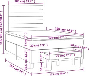 vidaXL Łóżko kontynentalne z materacem, jasnoszare, 120x190cm, aksamit 10