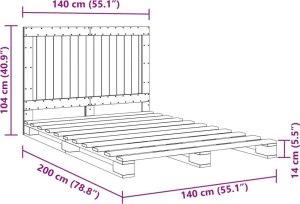 vidaXL Rama łóżka z wezgłowiem, szara, 140x200 cm, lite drewno sosnowe 11