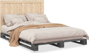 vidaXL Rama łóżka z wezgłowiem, szara, 140x200 cm, lite drewno sosnowe 2